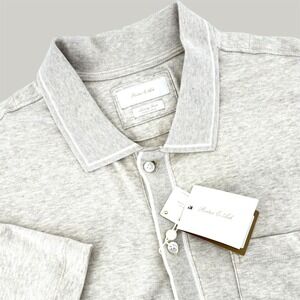 Porter & Ash Men Luxury Knit Polo Shirt Beige Cotton XL Button Front Casual